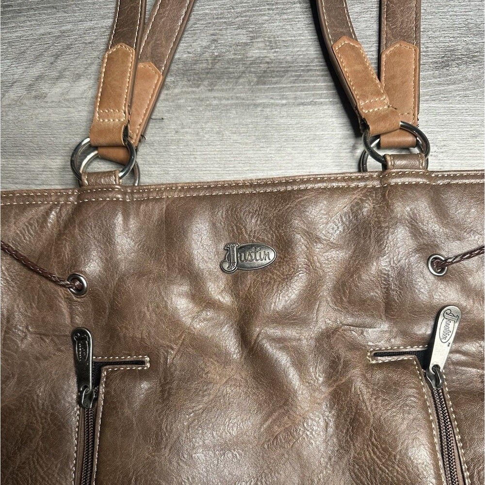 Justin Concealed Carry Tote Bag Western Vegan Leather Lace Brown Cowgirl - Picture 3 of 9